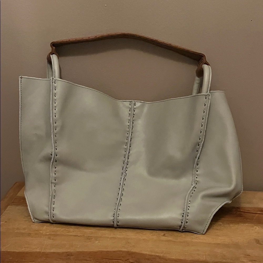 The Sak Light Gray Tote with Brown Handles